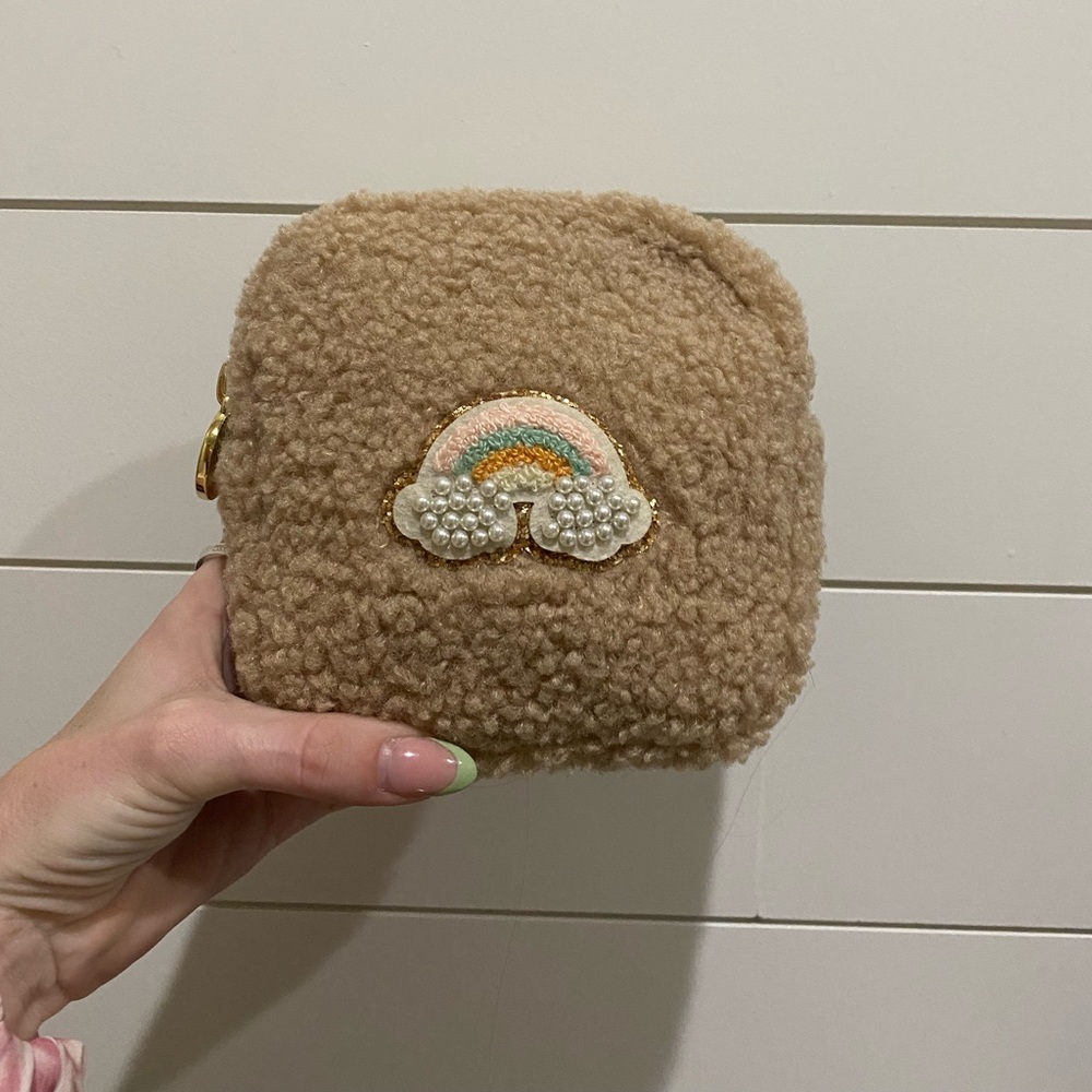 Stoney Clover Lane Tan Cosmetic Bag with Rainbow Patch
